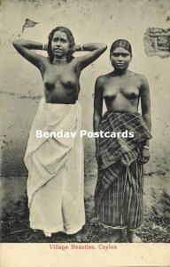 ceylon, Two Beautiful Nude Native Village Girls (1910s)