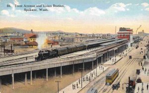 Railroad Depot Union Station Train Trent Ave Spokane Washington 1910c postcard