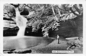 Logan?-Hocking County Ohio~Man Viewing Cedar Falls~Vintage RPPC-Postcard