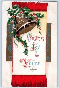 Christmas Postcard Ringing Bell And Holly Berries Embossed Barnstead NH 1912