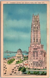 VINTAGE POSTCARD RIVERSIDE HCURCH AND GRANT'S TOMB NEW YORK CITY 1944