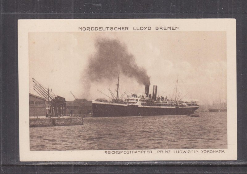 GERMANY  PRINZ LUDWIG  NDL, BREMEN  in YOKOHAMA, JAPAN, c1918 ppc., unused.