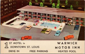 1st Motel in Downtown St. Louis Warwick Motor Inn Postcard PC562