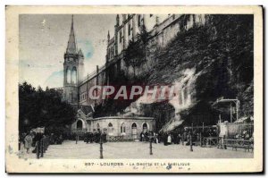 Old Postcard Lourdes Grotto and Basilica