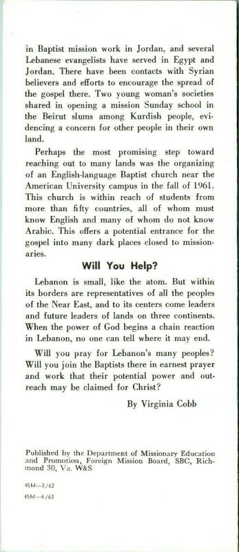 Vintage Missionary Brochure - Lebanon Unrealized Potential - Atomic Design 1950s