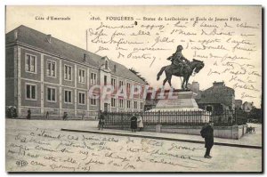 Old Postcard Fougeres Statue Lariboisiere and Girls School Children