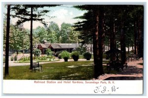 c1905 Railroad Station and Hotel Gardens Sacandaga Park New York NY Postcard 