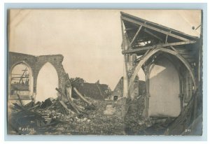 c1916 RPPC Le Pilly Battle At Herlies France Bomb Damage Vintage Postcard P118