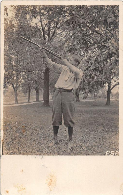 A30/ HUNTING Hunter GUN Rifle Real Photo RPPC Postcard c1910 Man Aiming 10 