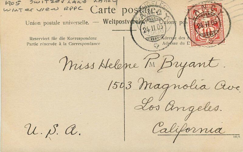 Switzerland Lancy Winter View RPPC real photo 1908  Postcard 22-7018