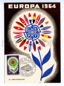 420036 FRANCE 1964 year EUROPA CEPT Council of Europe FLAGS maximum card