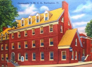 YMCA Burlington Vermont Linen Postcard Unused Brick Building Tichnor Bros Vintag