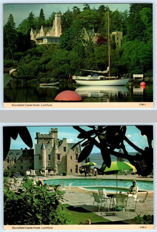 2 Postcards LOCH FYNE, Scotland UK ~ STONEFIELD CASTLE HOTEL Pool   4x6