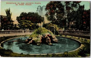 Fountain in San Jacinto Plaza, El Paso TX Vintage Postcard F68
