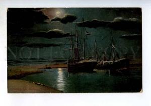 247929 EGYPT SUEZ canal at night ships 1909 year RPPC