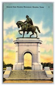 General Sam Houston Monument Houston Texas TX UNP Linen Postcard N18