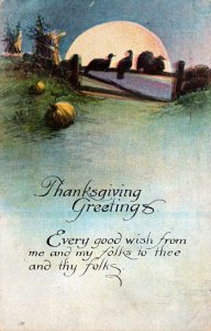 Thanksgiving Greetings Moonlight Scene 1920