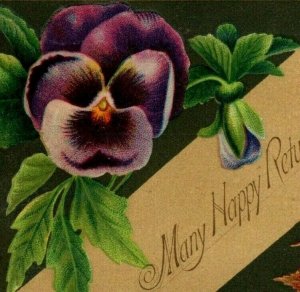 1880s Victorian Birthday Card Pansy Flower & Leaves P225