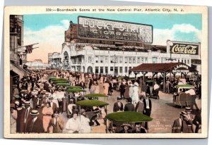 Postcard NJ Atlantic City - Boardwalk Scene at New Central Pier  Coca-Cola