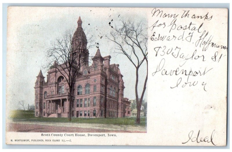 Davenport Iowa Postcard Scott County Court House Exterior 1906 Vintage Antique