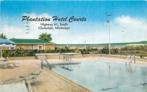 CLARKSDALE MISSISSIPPI 1958 Plantation Hotel Courts Toof pool postcard 4234