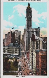 Broadway Showing Woolworth Building New York City Vintage Postcard C212