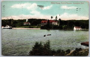 Postcard Parry Sound Ontario c1907 Rose Point Georgian Bay Steamer Canoes Tower