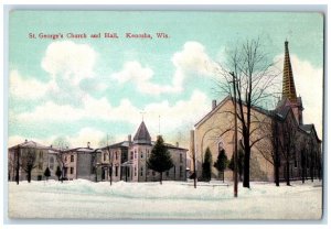 c1910 St. George's Church Hall Exterior Building Snow Kenosha Wisconsin Postcard