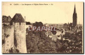 Old Postcard Caen Ramparts and The Church of St. Peter