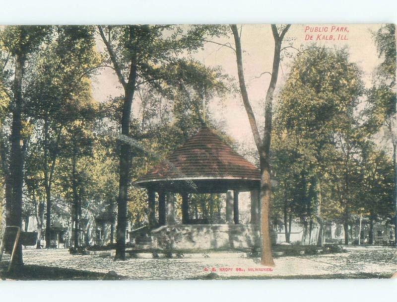 Surface Wear Divided-Back BANDSTAND AT PUBLIC PARK Dekalb Illinois IL c9522