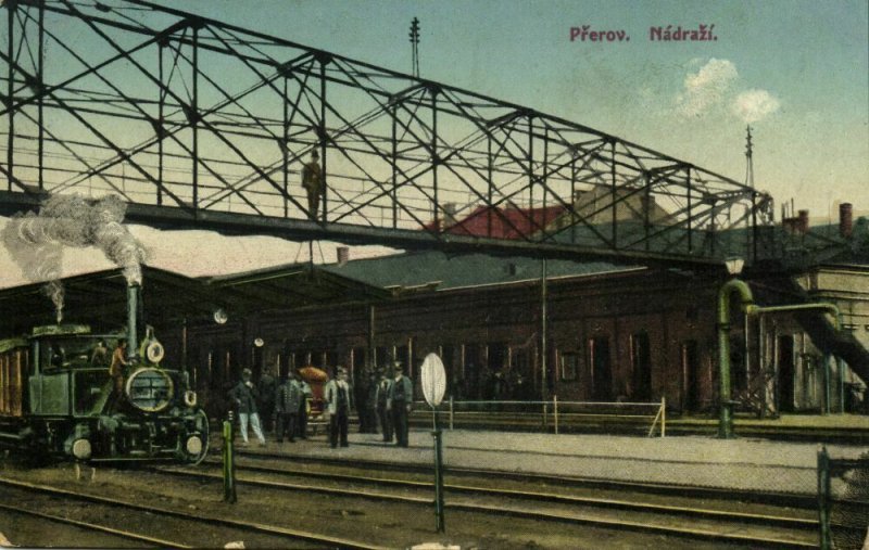 czech, PŘEROV PRERAU, Railway Station Steam Train (1925) Postcard