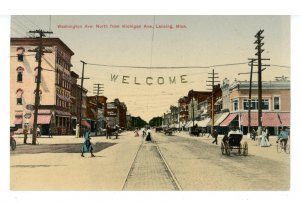 MI - Lansing. Washington Ave. North Street Scene from Michigan Ave. ca 1907