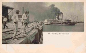 African American Men Watching Paddle Steamer St Louis Missouri 1905c postcard