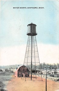 J60/ Shepherd Michigan Postcard c1910 Water Works Tower  173