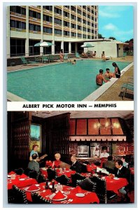Memphis Tennessee TN Postcard Albert Motor Inn And Restaurant c1960s Pool Scene