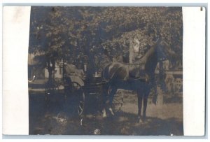 1908 Horse Wagon Cart Man Woman Girl Child Champaign IL RPPC Photo Postcard