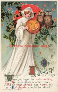 324141-Halloween, Winsch 1911 No WIN03-1, Schmucker, Owls Watching Young Witch