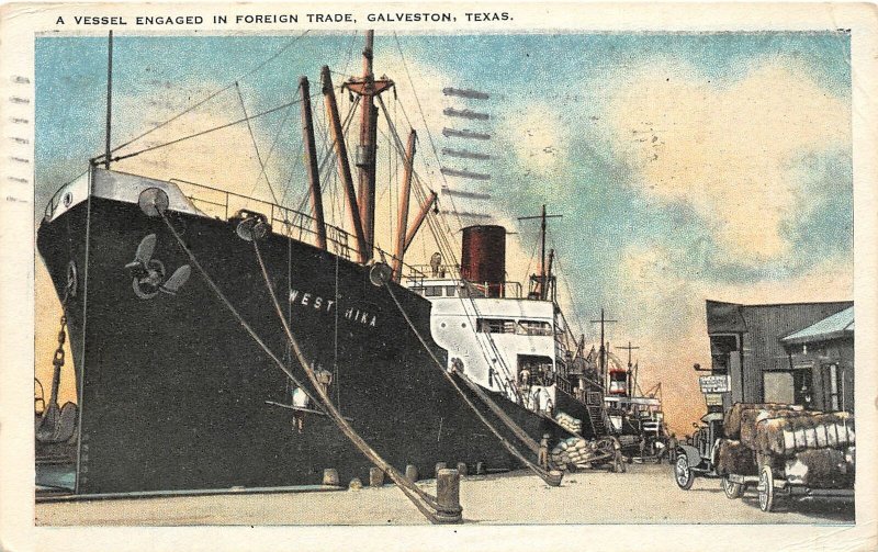 J14/ Ship Postcard c1930 Galveston Texas Shipping Boat Foreign Trade  229