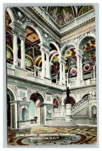 Vintage 1909 Postcard Interior Stairway Congressional Library Washington DC