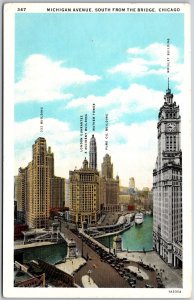 Michigan Avenue South From The Bridge Chicago Illinois IL Towers Cars Postcard