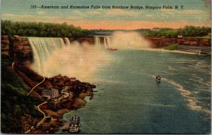 Vtg American & Horseshoe Falls Rainbow Bridge Niagara Falls New York NY Postcard