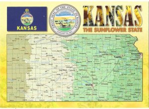 A Map Card of Kansas the Sunflower State  4 by 6