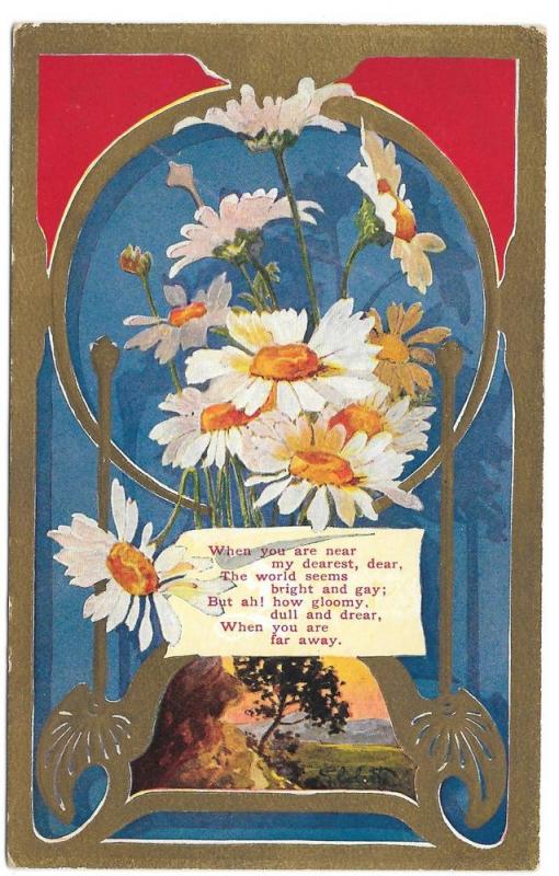 Daisies Love Romance Dearest Vintage Embossed Poem Postcard