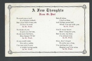 Ca 1936 PPC St Paul MN A Few Thoughts Poem Mint