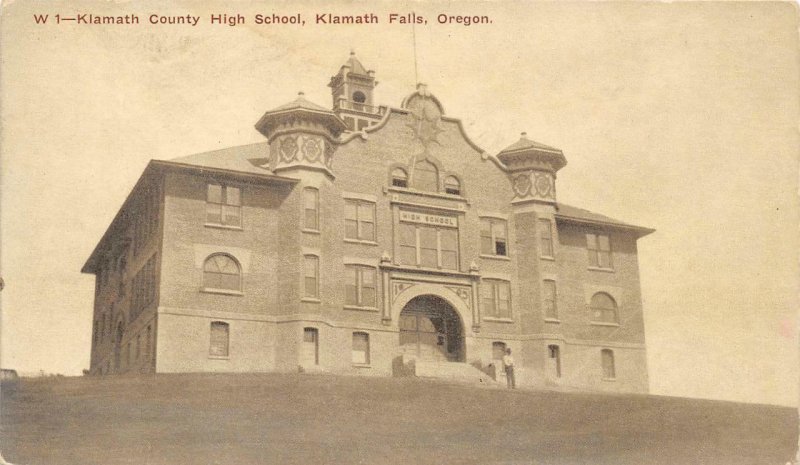 Klamath County High School Klamath Falls, Oregon Vintage Postcard ca 1910s