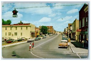 1960 Main Street Children Crossing Cars Scene Tupper Lake New York NY Postcard