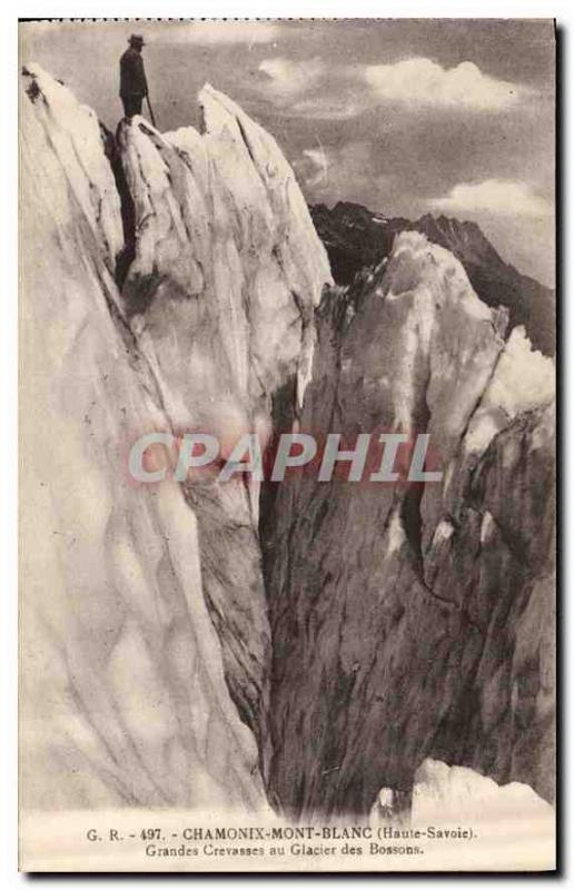 Old Postcard Chamonix Haute Savoie Large crevasses to the Glacier des Bossons