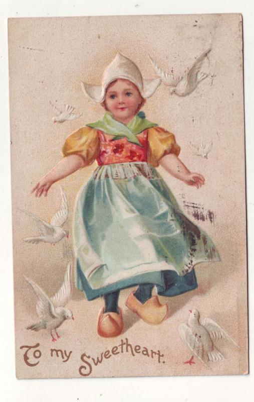 P159 JL 1907-15 postcard dutch child doves to my sweetheart