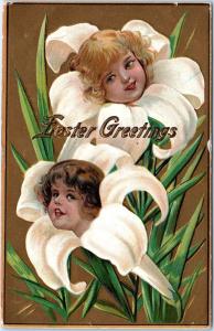 EASTER   GREETING  c1910s FANTASY FLOWER GIRLS  Embossed   Postcard