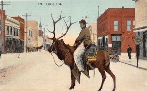 J38/ Denver Colorado Postcard c1910 Man Riding Elk Snow Streets  43